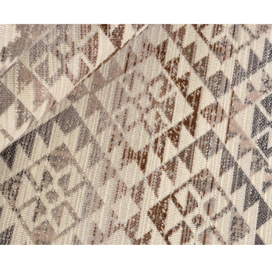 Geometric pattern of Mohaw Beige rug featuring soft beige and brown tones, inspired by traditional Kelim design.