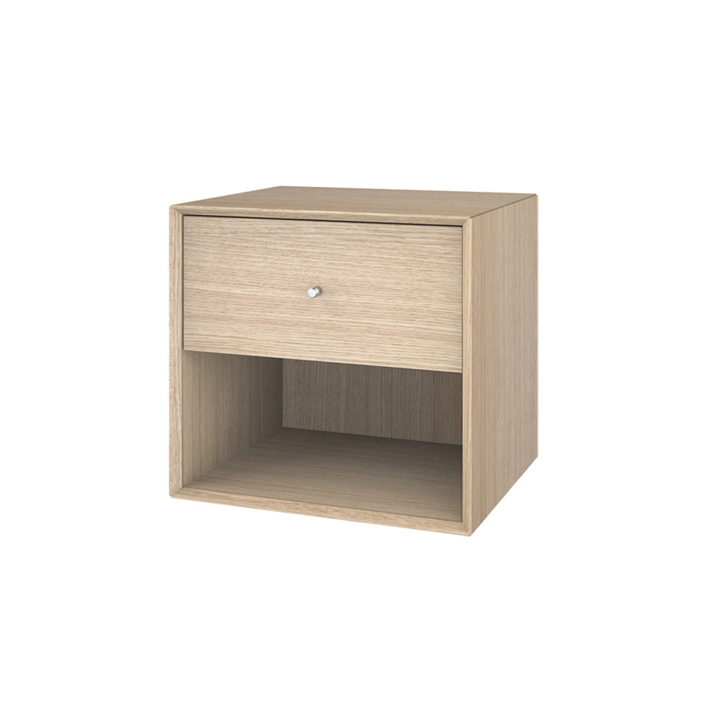 Oakling væghængt sengebord i hvidolieret eg med alu håndtag - nordisk design natbord med skuffe