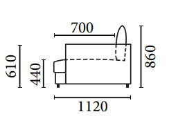 Målskitse af Cloud sofa med dimensioner 1120x860x610 mm, designet til komfort og stil.